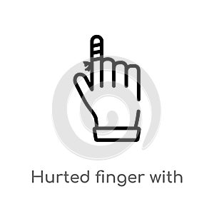 outline hurted finger with bandage vector icon. isolated black simple line element illustration from medical concept. editable