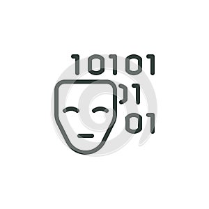 Outline Icon Binary Code and Mask. Such Line Symbol Spyware, AI Technology, Artificial Intelligence Error in Code