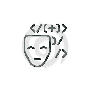 Outline Icon Binary Code and Mask. Such Line Symbol Spyware, AI Technology, Artificial Intelligence Error in Code