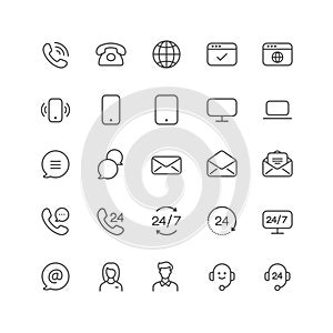 Outline icon collection for ui. Vector thin line illustration set. Customer support service, communication and business contact