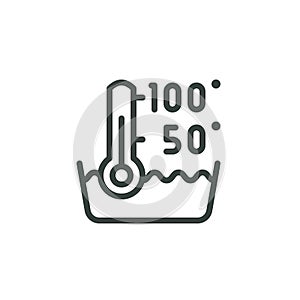 Outline Icon With Numbers, Bowl With Hot Water and Thermometer. Such Line sign as High Liquid Temperature From 50 to 100