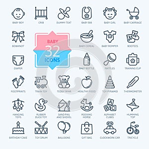 Outline icon set - Baby toys, feeding and care