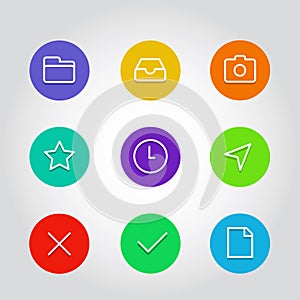 Outline icon set with clock, arrow and navigation elements