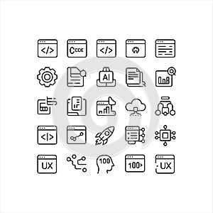 Coding, AI, UX, and Software Development Outline Icons Set