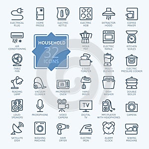 Outline icon set - household appliances