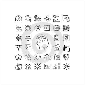 Artificial Intelligence, Machine Learning and Cloud Technology Outline Icon Set