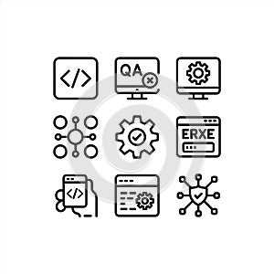 Software Development, QA Testing and DevOps Outline Icon Set