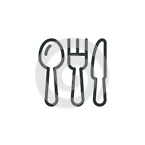 Outline Icon Tablespoon Fork Table Knife, Kitchen Cutlery Top View. Such Line sign as Dining Eating Tools, Restaurant