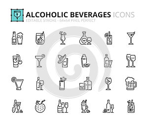 Outline icons about alcoholic beverages