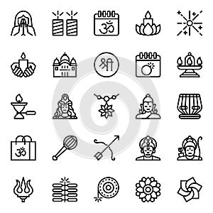 Outline icons for happy diwali.