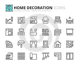 Outline icons about home decoration