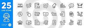 Outline icons set. Confirmed flight, Touchpoint and Creativity concept icons. For website app. Vector