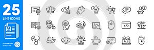 Outline icons set. Ice creams, Online voting and Business vision icons. For website app. Vector