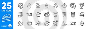 Outline icons set. Ice tea, Medical food and Orange icons. For website app. Vector