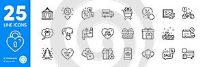 Outline icons set. Locks, Discount button and Free delivery icons. For website app. Vector