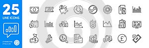 Outline icons set. Money diagram, Card and Loyalty star icons. For website app. Vector