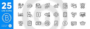 Outline icons set. Receive money, Wallet and No cash icons. For website app. Vector