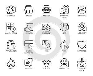 Outline Icons Set Shopping, E-commerce, Online Store