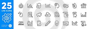 Outline icons set. Technical documentation, Medical drugs and Certificate icons. For website app. Vector