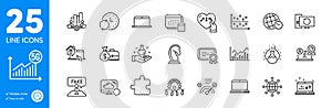 Outline icons set. Update time, Laptop and Sound check icons. For website app. Vector