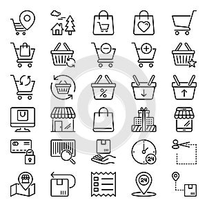 Outline icons for shopping and e-Commerce.