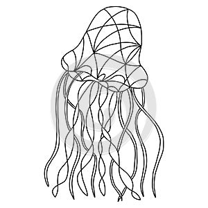 Outline Illustration of Jellyfish in Stained Glass Windiw Style.