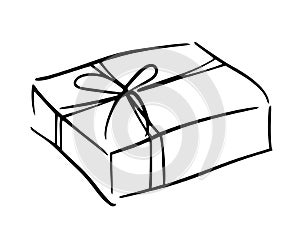 Outline image of a box. Hand drawn doodle illustration  black image on white background