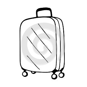 Outline image of a suitcase. Travel bag on wheels. Vector illustration