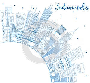 Outline Indianapolis Skyline with Blue Buildings and Copy Space.