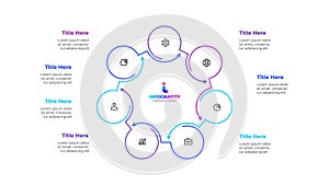 Outline Infographic circular diagram for business presentations with 7 steps or options. Heptagon cycle chart photo