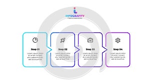 Outline infographic design template. Progress diagram with 4 linear rectangular elements placed in horizontal row