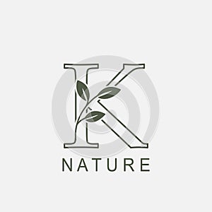 Outline Initial Letter K Nature Leaf logo icon