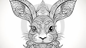 Outline an inquisitive rabbit with twitching nose and upright ears