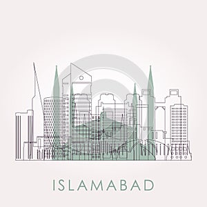 Outline Islamabad skyline with landmarks. photo