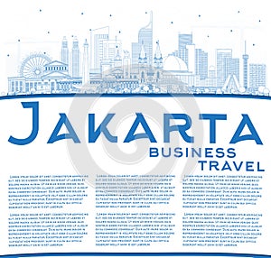 Outline Jakarta Indonesia City Skyline with Blue Buildings and Copy Space