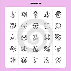 OutLine 25 Jewellery Icon set. Vector Line Style Design Black Icons Set. Linear pictogram pack. Web and Mobile Business ideas