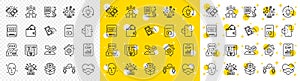 Outline Job interview, Work home and Packing boxes line icons. For web app. Vector