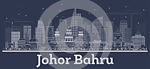 Outline Johor Bahru Malaysia City Skyline with White Buildings