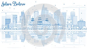 Outline Johor Bahru Malaysia Skyline with Blue Buildings and Ref