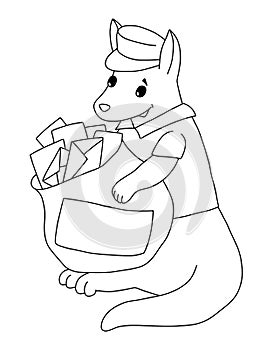 The outline of kangaroo postman with a bag full of letters