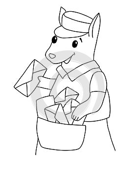 The outline of kangaroo postman with letter in paw