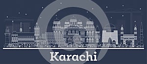 Outline Karachi Pakistan City Skyline with White Buildings