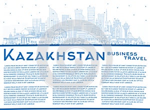 Outline Kazakhstan City Skyline with Blue Buildings and Copy Space. Vector Illustration. Concept with Modern Architecture