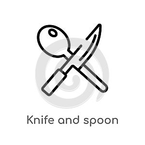 outline knife and spoon crossed vector icon. isolated black simple line element illustration from ultimate glyphicons concept. photo