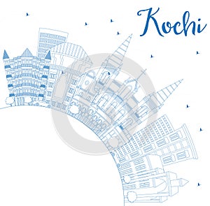 Outline Kochi India City Skyline with Blue Buildings and Copy Sp photo