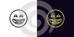 Outline laugh emoji icon, with editable stroke. Laughing emoticon sign, humor face pictogram. Funny joke