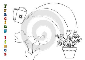 Draw A Line From Watering Can To Flower photo