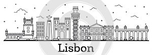 Outline Lisbon Portugal City Skyline with Historic Buildings Iso