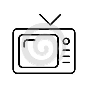 Outline logo retro tv set icon vector illustration monochrome vintage analog television with antenna