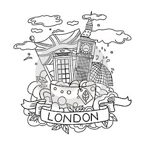The Outline Of London. Travel and tourism. Vector. Linear illustration. Coloring book. Objects are isolated